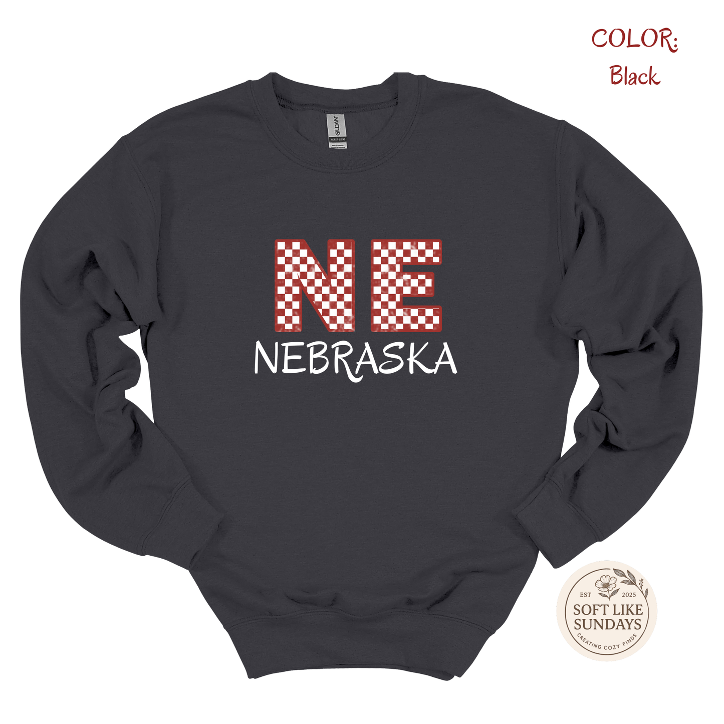 NE Nebraska Checkered Crewneck