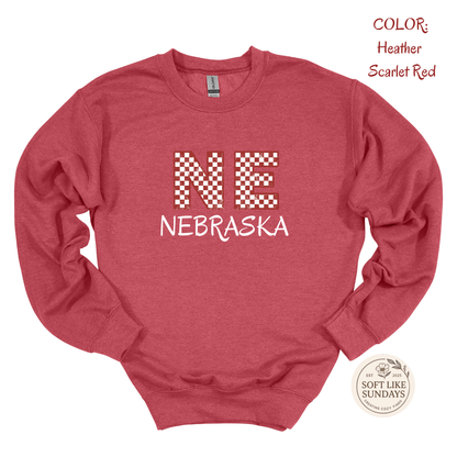 NE Nebraska Checkered Crewneck