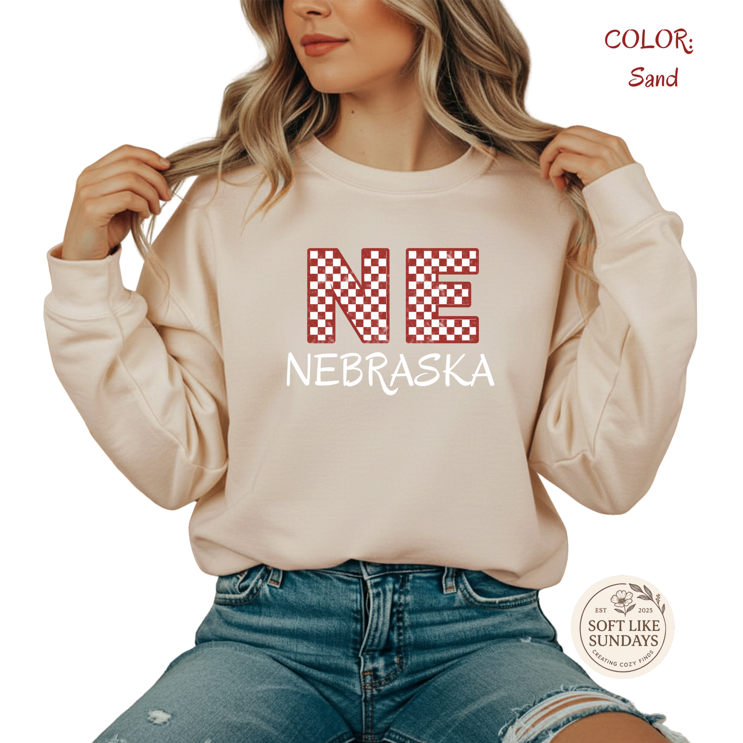 NE Nebraska Checkered Crewneck