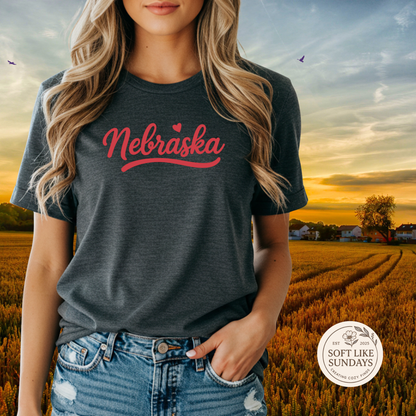 Nebraska Script Heart Tee