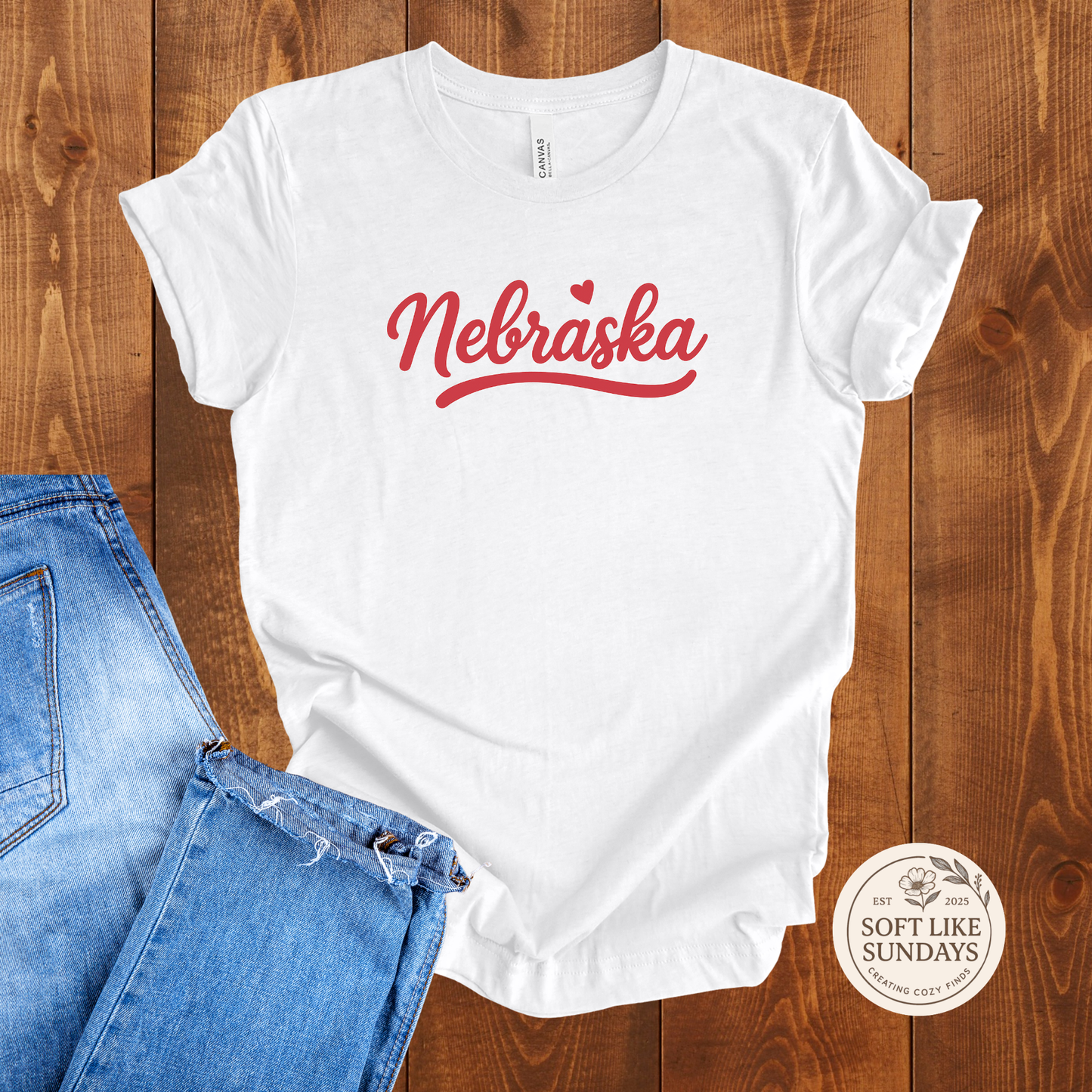 Nebraska Script Heart Tee