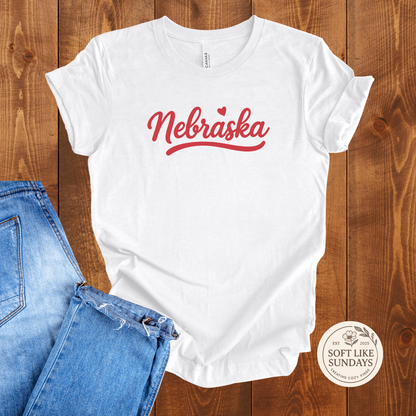Nebraska Script Heart Tee