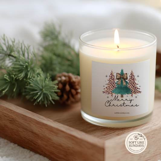 Leopard Christmas Tree Candle | Christmas Gift for Her | Cozy Winter Candle | Soft Like Sundays