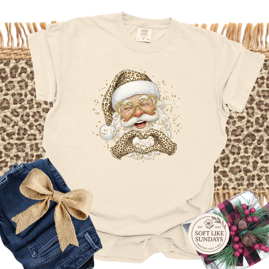 Vintage Leopard Santa Heart Tee
